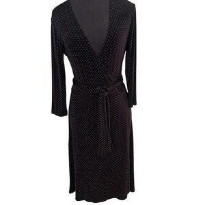 Chico’s Travelers Black Jersey Polkadot Faux Wrap Dress Size 0 Or Small USA Made